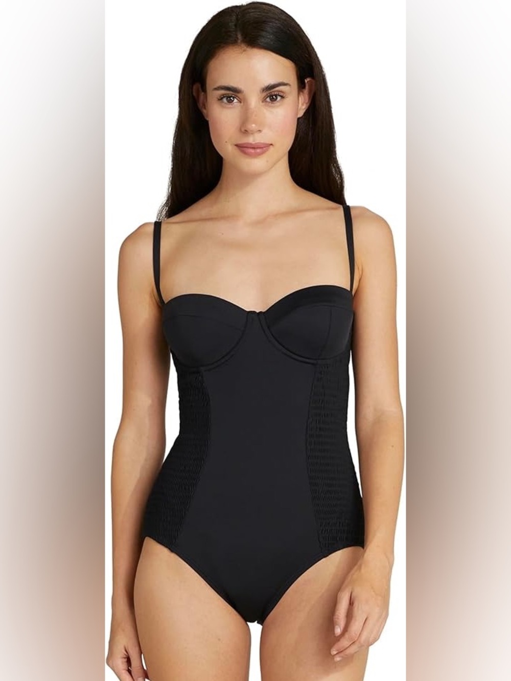 Kate Spade Smocked Underwire One Piece Swimsuit - Black